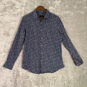 Bugatchi Women Long Sleeve 8 Way Stretch Button Up Shirt Blue Floral L Career